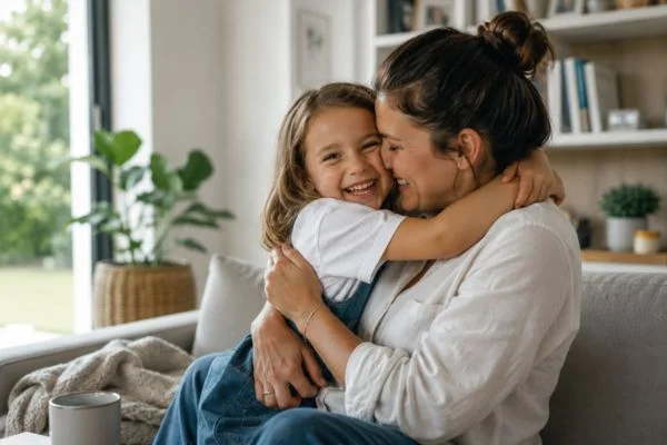 happy child with parent after parenting plans Gwent